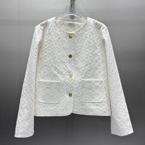 Celine White Quilted Blazer with Gold Buttons